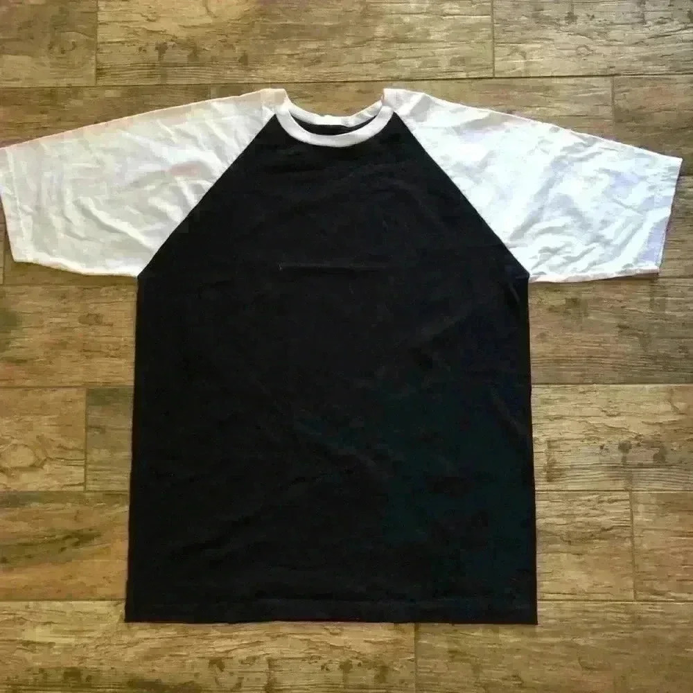 ibs raglan style black white short sleeve t-shirt mens XL